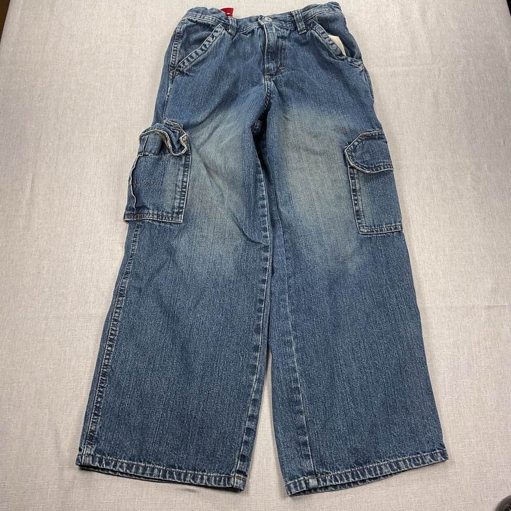 Vintage Wrangler WRG Jeans Med Wash Cargo Pocket Adjustible Waist Size 10 Boys